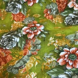 Vintage 70s Floral‎ Fabric 9 Yards x 40" Retro Orange Green Rose Daisy Print